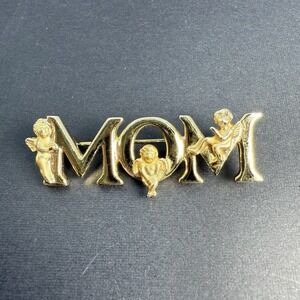 Vintage Signed L.RAZZA Goldtone Polished "MOM" Shape Pin Brooch